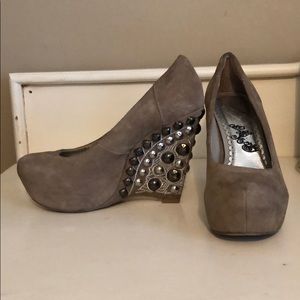 Naughty Monkey wedges, suede with beaded heel